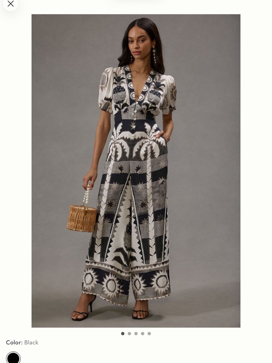 FARM Rio Pants - FARM Rio Black & Cream Printed Wide-Leg Jumpsuit